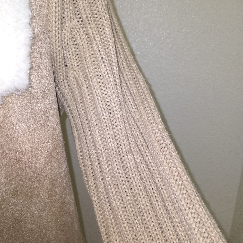 Faded Glory Tan Faux Suede/ Faux Sherpa Collar Lining  Long Sleeve Cardi… - Picture 4 of 9
